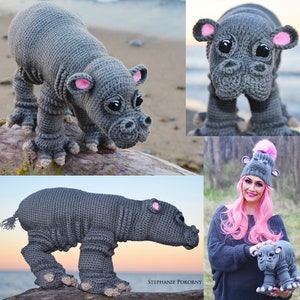 Crochet Hippo PATTERN Life Size Realistic Baby Pygmy Hippopotamus & HAT not finished item, PDF Instructions Fiona House Hippo image 1