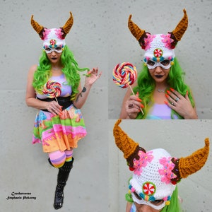 Crochet Candy Ice Cream Horns Skull Mask Pattern Pastel Goth Candy
