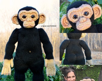 Crochet Realistic Chimp Monkey Pattern & Matching Hat *NOT FINISHED item, PDF instructions* Cute Amigurumi Baby Animals