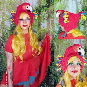 Crochet Parrot Hat Hood Pattern PDF DIGITAL FILE Macaw Bird Cosplay Costume Crazy Colorful image 1