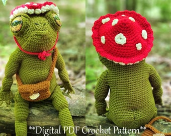 Crochet Frog Pattern *DIGITAL PDF* Mushroom Hat Crossbody Bag Lily Pad Reborn Doll Baby Weighted Realistic Feel Tree Toad Cottagecore