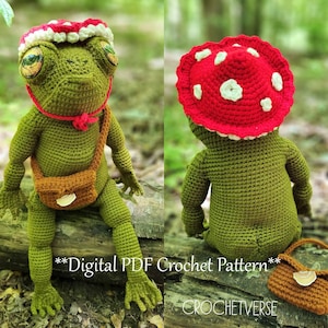 Crochet Frog Pattern *DIGITAL PDF* Mushroom Hat Crossbody Bag Lily Pad Reborn Doll Baby Weighted Realistic Feel Tree Toad Cottagecore