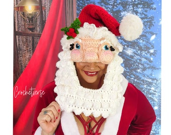 Crochet Santa Hat PDF Pattern Vintage Style Christmas Kringle Costume Full Headpiece Cosplay