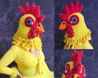 Crochet Chicken Hat Pattern DIGITAL PDF Costume Headpiece Rooster Cosplay Realistic Iconic Hood Farm Animal