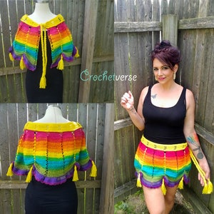 Crochet Boho Hip Scarf & Shawl Pattern - Fernweh Wrap- Rainbow Festival Belly Dance Skirt