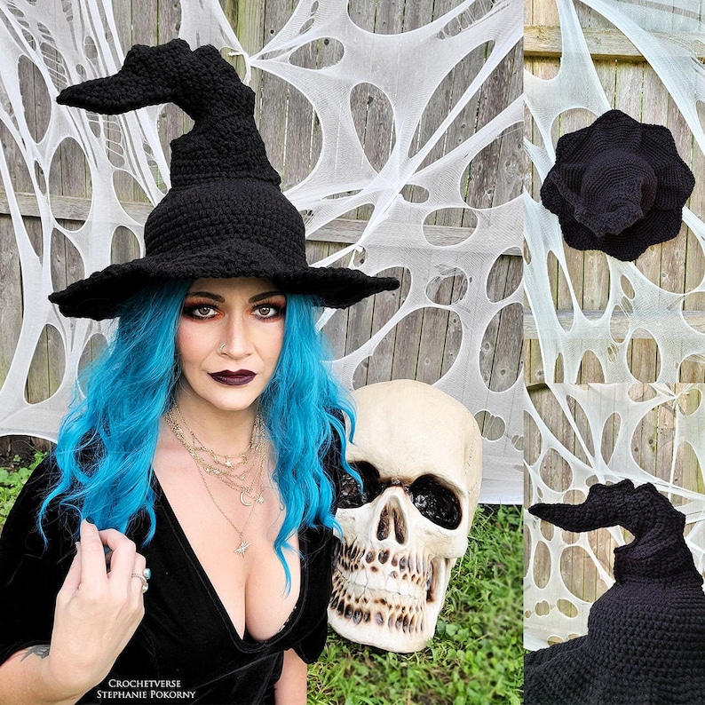 Crochet BENT Witch Hat Pattern Fairy Wizard Fantasy Cosplay Child & Adult Moon Wiccan Costume PDF File NOT finished item image 1