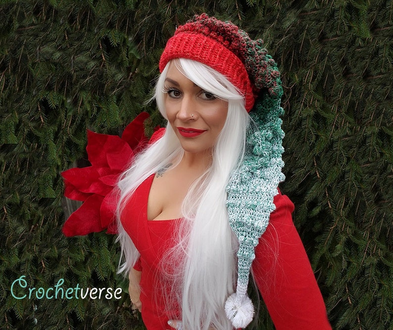 Crochet Santa Fairy Bells Stocking Pixie Cap Hat Pattern Christmas Holiday PDF DOWNLOAD image 2