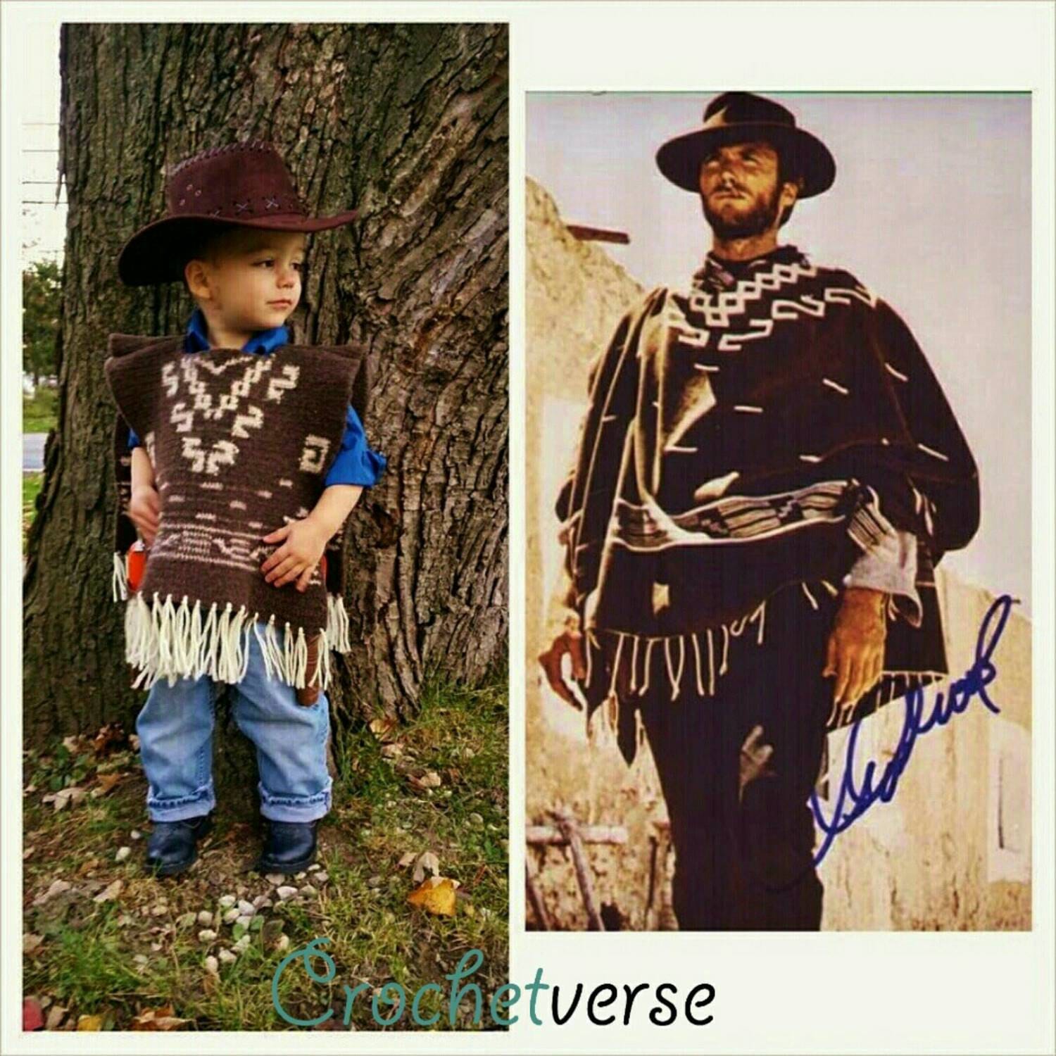 Lav et navn mest uklar Child Poncho DIGITAL Crochet Pattern Western Cowboy Clint - Etsy