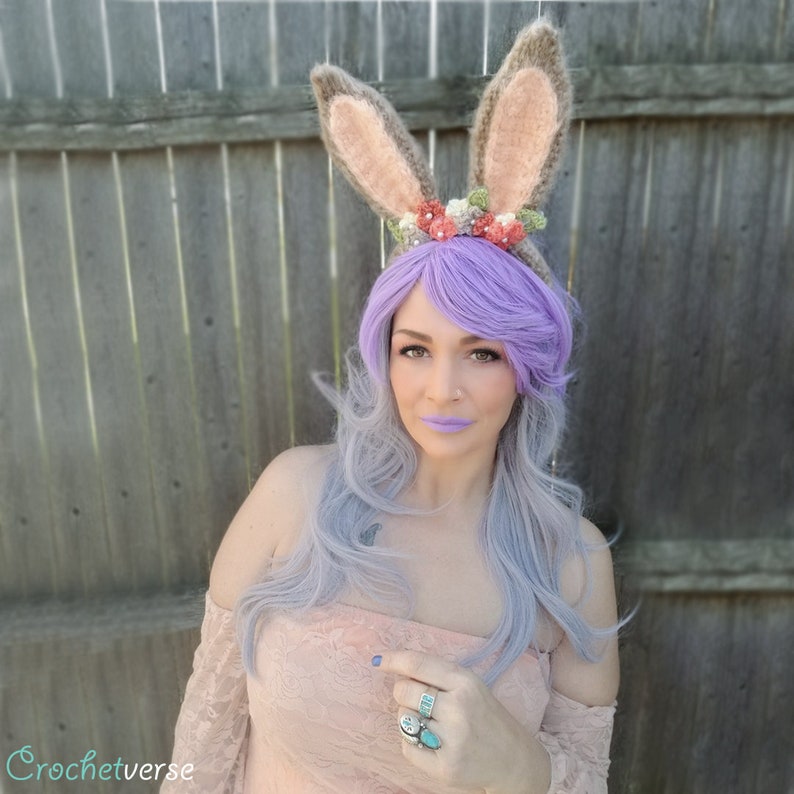 Crochet Bunny Headband Pattern Furry Cosplay Costume Woodland Rabbit Easter Spring Costume image 1