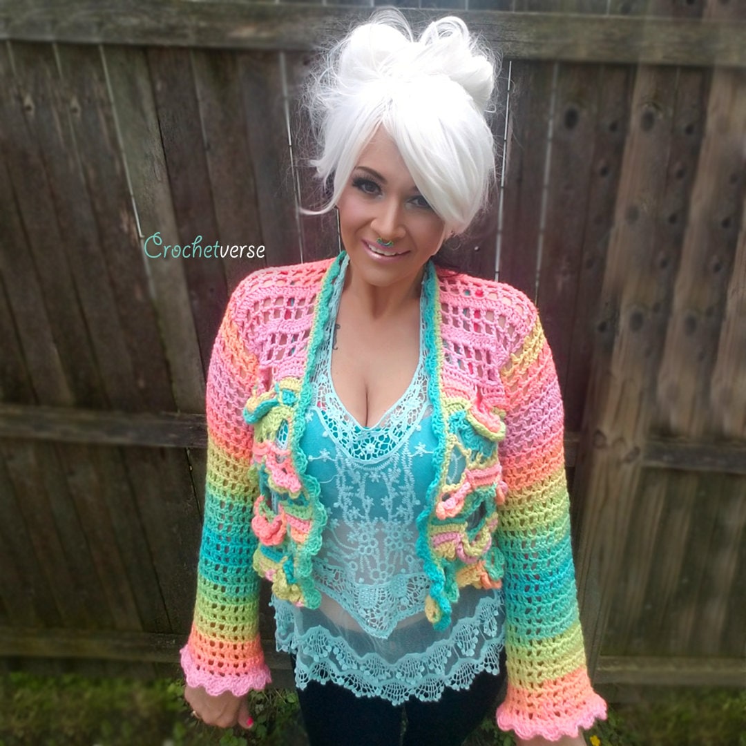 Crochet Crop Cardigan Top Cardi Pattern- the Miranda - Rainbow