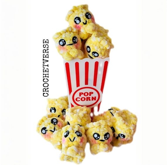 Quick Crochet Pattern Popcorn POP! Valentine Doll and Printable Cards - Food Fast Amigurumi No Sew
