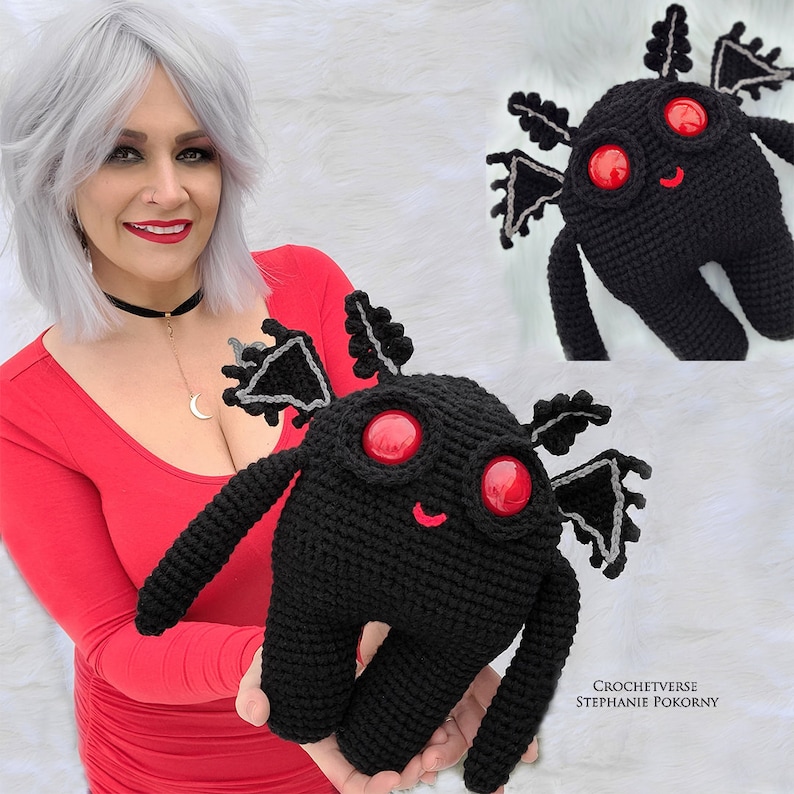 Crochet Mothman PATTERN Doll Toy Chibi Cryptid Cute Baby Stuffed NOT finished item, PDF instructional digital file only image 1