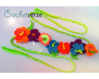 Flower Crown Crochet Pattern Hawaiian Floral Luau Lei Hippie Festival Beauty! Unicorn Horn Now Included!