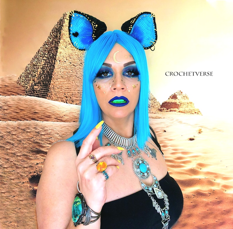 DIGITAL Crochet Pattern Cat Ears Furry Costume Cosplay Headband Bastet Goddess Mythology image 5