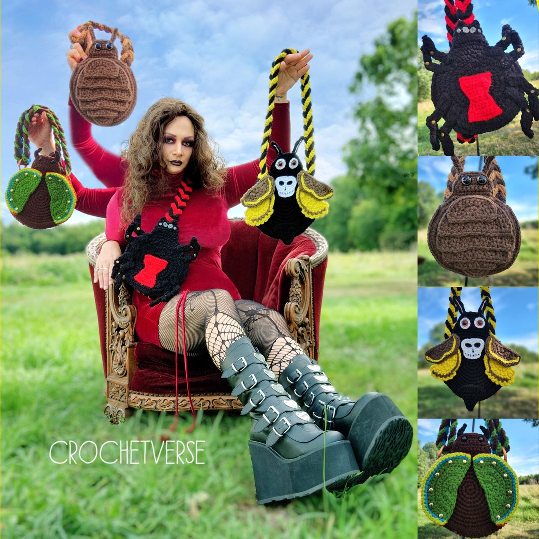 Crochet Crossbody Bag Purse PATTERN PDF Collection (not Finished Item)  Black Widow Spider, Roly Poly, Beetle, Dead Head Moth Goth Witch Alt