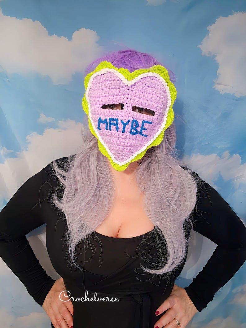 Conversation Heart Mask Crochet Pattern Valentine's Day Costume Mardi