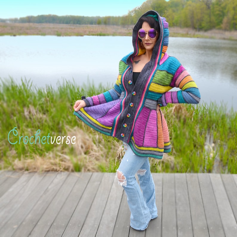 Serged Dream Sweater Coat Crochet Pattern PDF Rainbow Fairy Fantasy Boho image 4