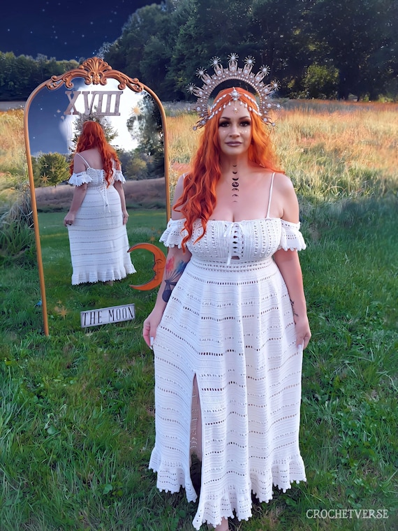 crochet wedding dress uk A-line V-neck Long Sleeve Floor Length Chapel Tulle Crochet Flower Wedding Dress