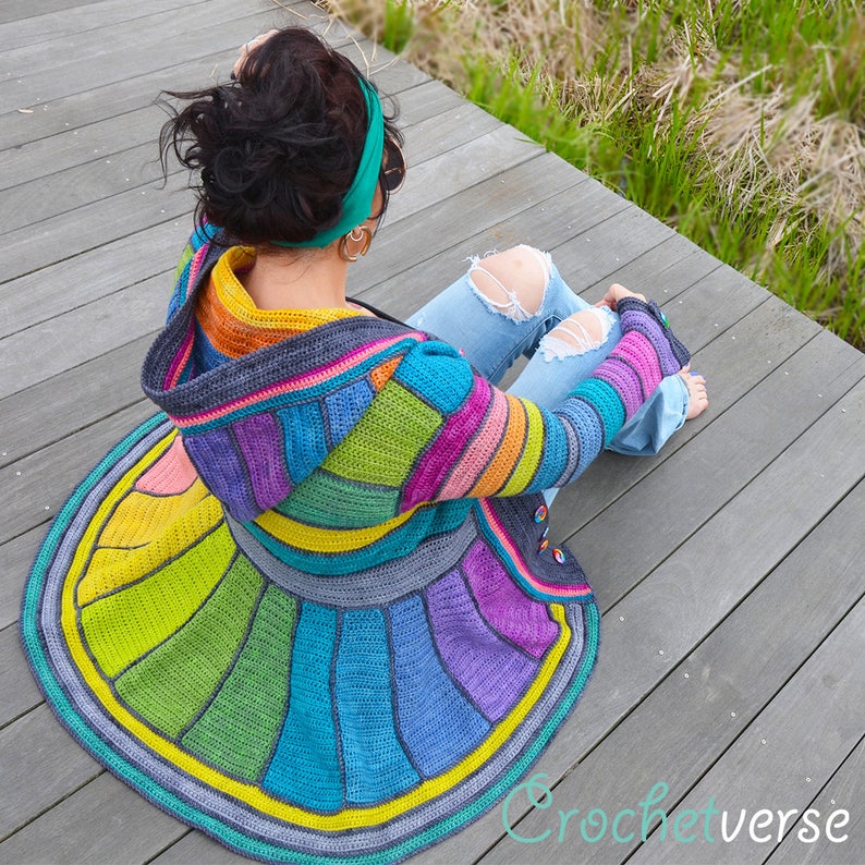 Serged Dream Sweater Coat Crochet Pattern PDF Rainbow Fairy Fantasy Boho image 3