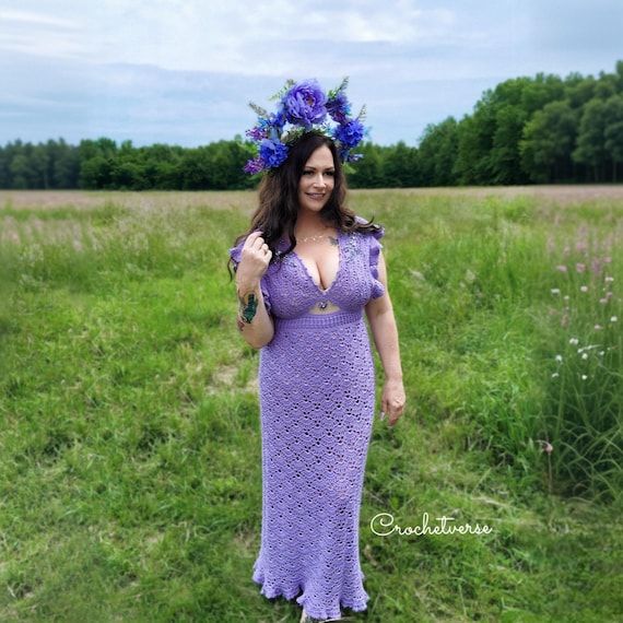 lavender crochet maxi dress Macie Beaded Crochet Maxi Dress for Women in Lavender Orchid, Size: XL, by LoveShackFancy