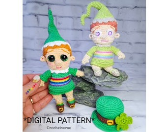 Leprechaun Crochet Pattern PDF Elf St. Patricks Day Rainbow Doll Trapped Fairy Pats Kids