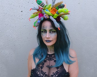 Crochet Medusa Costume Pattern Fascinator Headband Femme Fatale Snake Cosplay