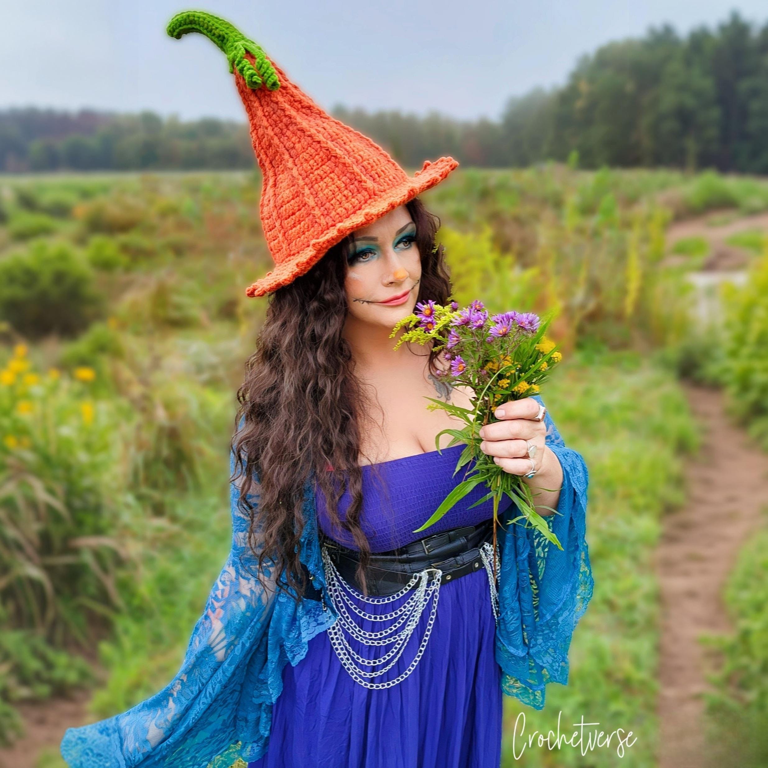 Garden Witch Hat Crochet Pattern PDF Pumpkin Green Zucchini Earth