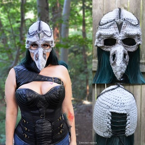 Skull & Bird Mask Hat Costume Cosplay Crochet Pattern Raven Masquerade Horned Half Face Wiccan Warrior Helmet Viking PDF DOWNLOAD ONLY image 2