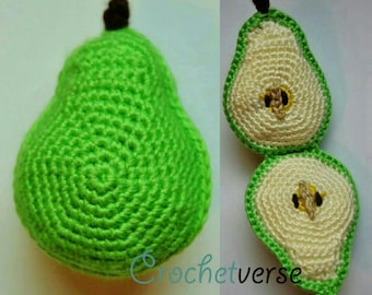 Pear Crochet Pattern Amigurumi Play Food Softie Toy