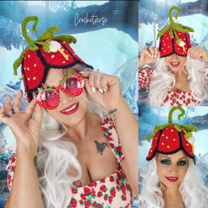 Crochet Strawberry Hat Pattern PDF Cottagecore Fairy Costume Festival Food Hat Bucket Style Cute Sweet