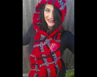 Crochet Plaid Hood Scarf Pattern Lumberjack Plaid Scoodie