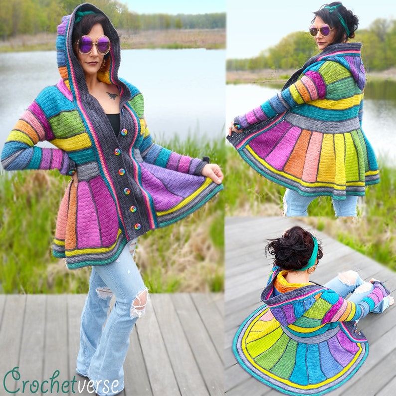 Serged Dream Sweater Coat Crochet Pattern PDF Rainbow Fairy Fantasy Boho image 1