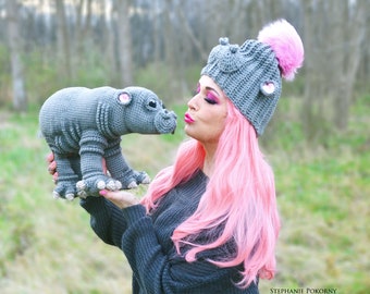 Crochet Hippo PATTERN Life Size Realistic Baby Pygmy Hippopotamus HAT  (not finished item, PDF Instructions) Fiona House Hippo