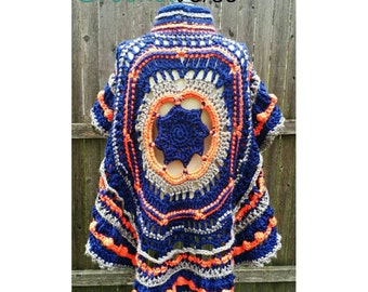 Crochet Poncho Asymmetrical Mandala Cape Pattern Chunky/Bulky