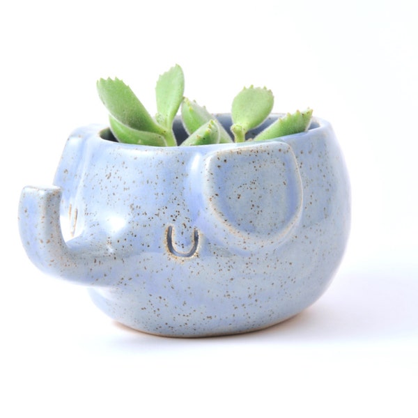 Periwinkle Blue Elephant Planter, Small Ceramic Elephant Plant Pot, Stoneware Ceramics, Animal Ceramics, Animal Planter