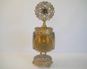 Large Gold Filigree Decorative Perfume Bottle with Amber Glass