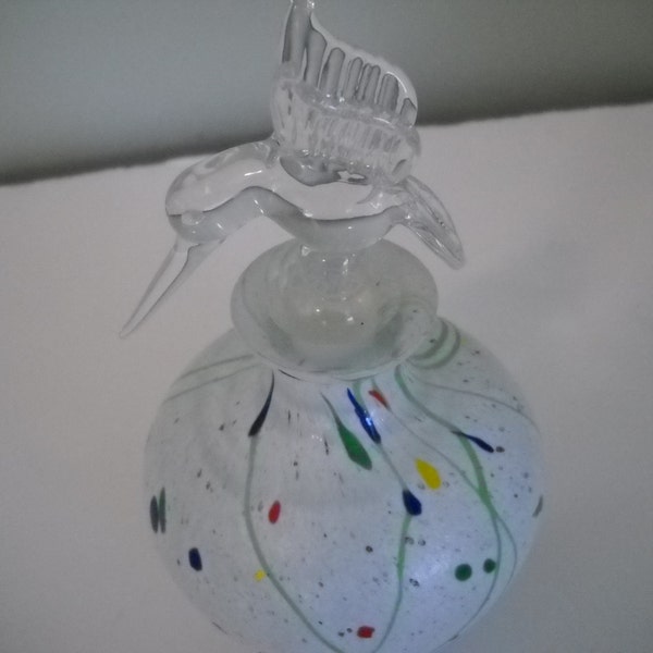 Art Glass  Perfume Bottle with Bird Topper