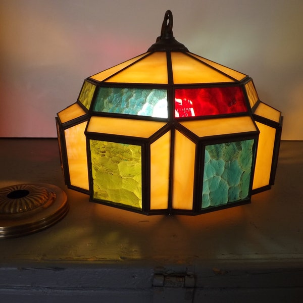 Stained Glass Hanging Ceiling Light  Unique Shape  2 available