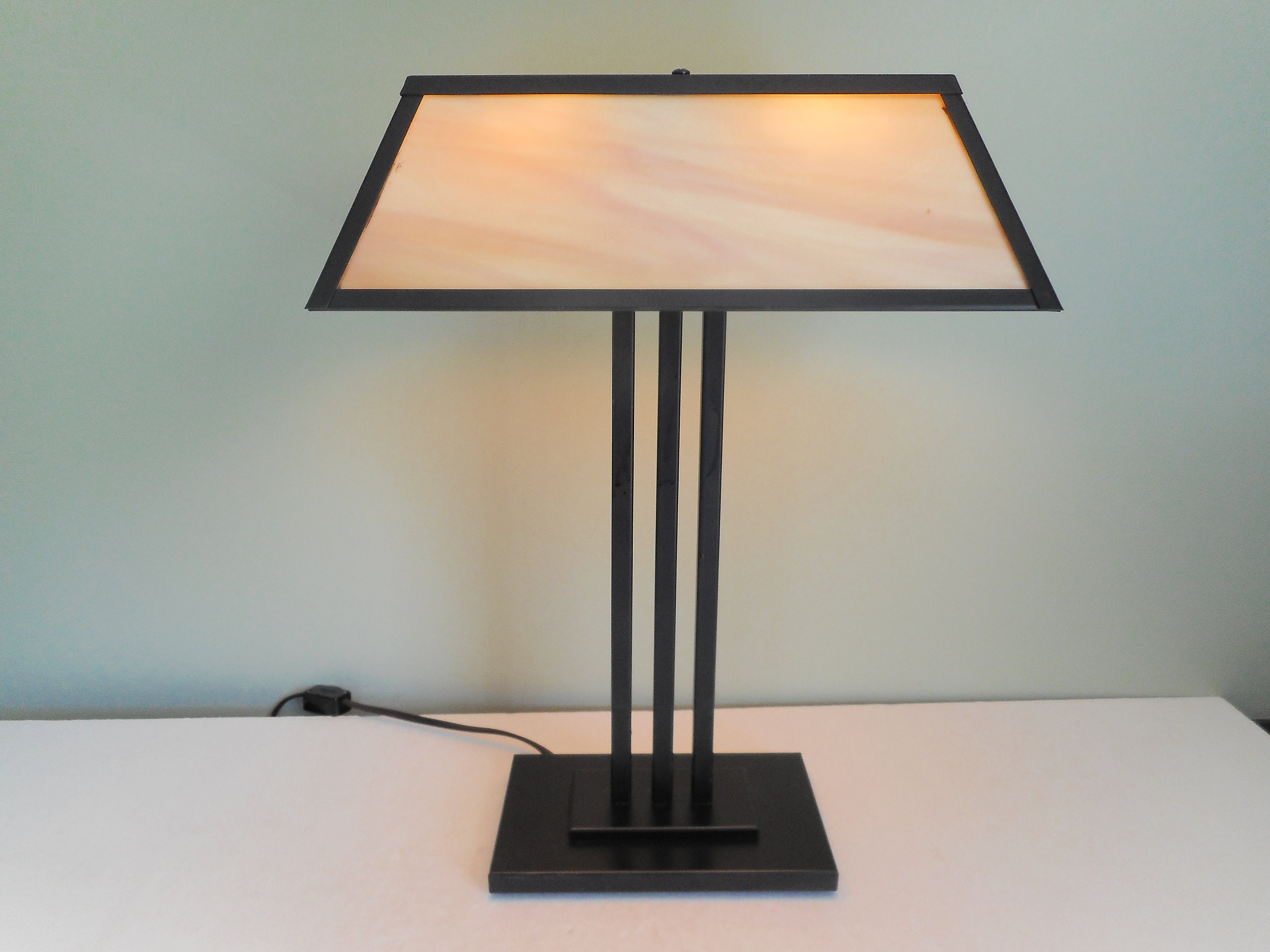 Stained Glass Desk Lamp Dimmer Switch On The Cord Double Bulb Neutral Four Sided
