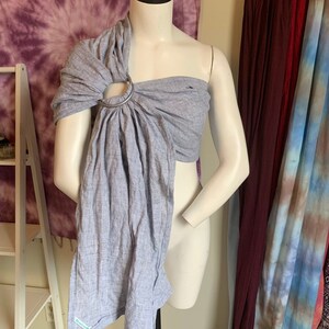 Blue Papyrus Linen Ring Sling with Handbuffed silver rings