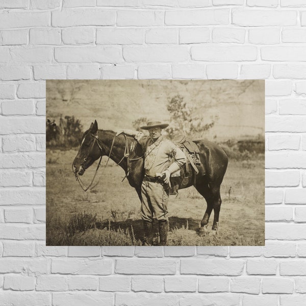 Theodore Roosevelt, Teddy Roosevelt in 1910 with Horse, New Reproduction Photo