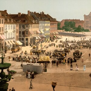 Copenhagen, Denmark, 1890s, Hochbrucke Square, 1800&#39;s , New Reproduction Print