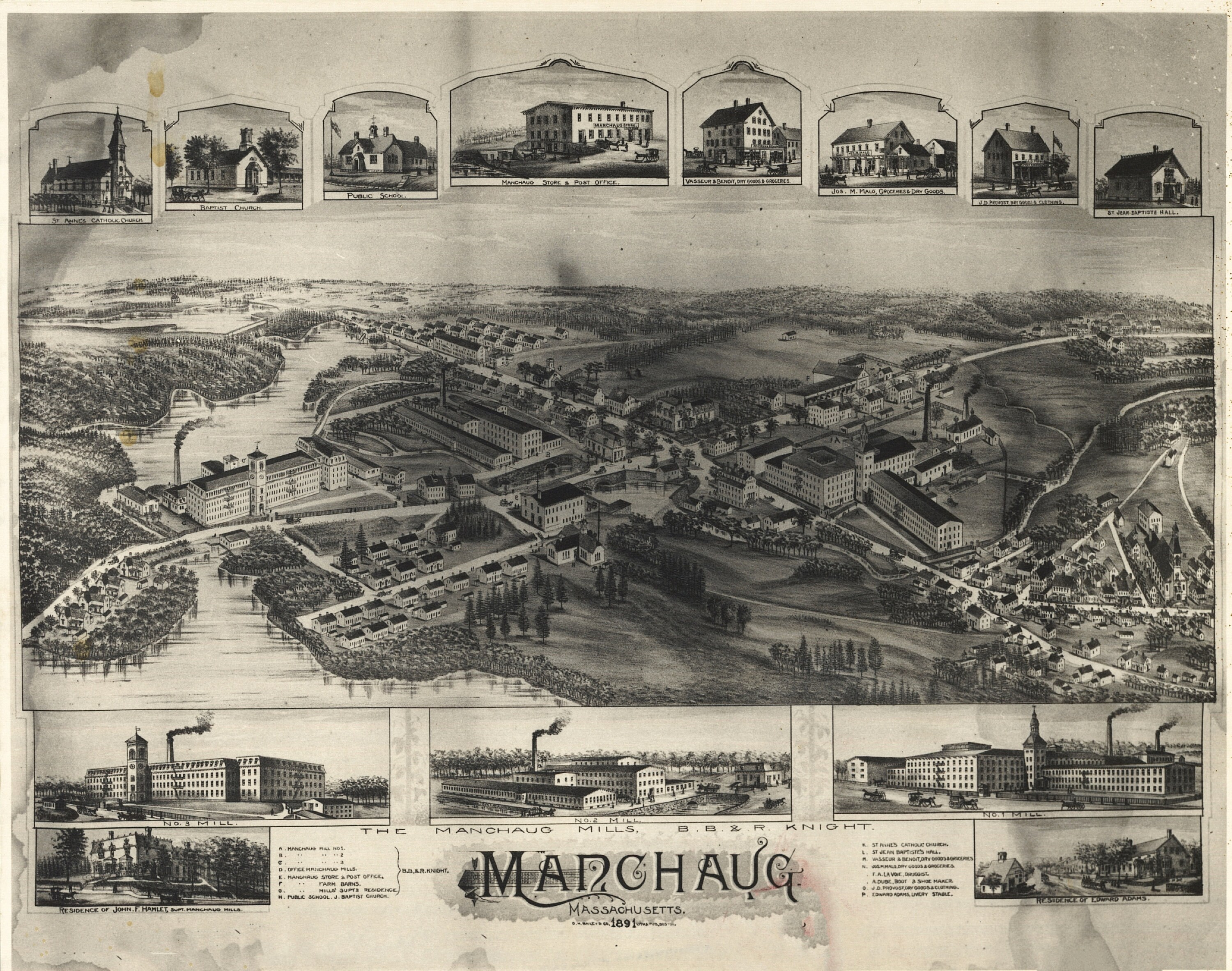 Manchaug, Massachusetts, Bird's Eye View, New Reproduction of an Old ...