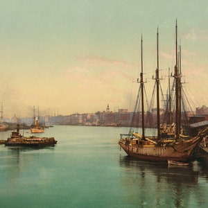 Savannah River, Georgia, c. 1900, Sailing Ship,  New Picture Print Reproduction