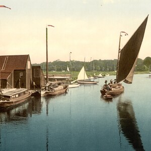 Wroxham, England, c. 1900, Sailing Boat,  New Picture Print Reproduction
