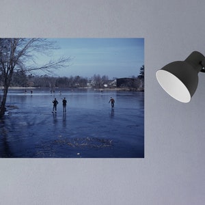 Brockton, Massachusetts, 1940&#39;s, Ice Skating on Pond, Pond Skating Picture,  New Reproduction Photo Print