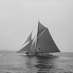 Sailing, 1891, Sailboat Gloriana, 1800's, Yacht, Boat, B&W, Black and White, Photo, New Print Reproduction of an Old Photograph