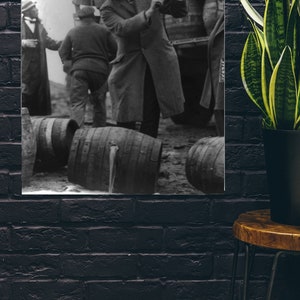 1920's Prohibition Era, Philadelphia, Pennsylvania, Disposing of Barrels,  New Reproduction Photo Print