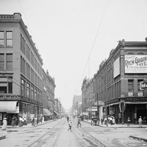 Seventh Street, St. Paul, Minnesota, 1905, B&W, Black and White Photo, New Print Reproduction of an Old Photograph