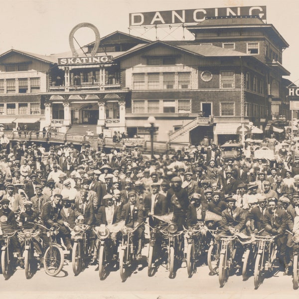 Venice, California, Motorcycle Riders from Los Angeles, Old Photo, 1910s, New Reproduction Picture